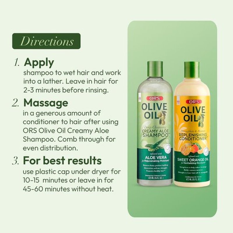 ORS Olive Oil Creamy Aloe Shampoo & Replenishing Conditioner with Aloe Vera & Orange Oil (2 Piece Set)