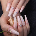 MqpQ Luxury Ombre Pink Press On Nails Rhinestones Long Coffin Colorful Caviar Fake Nails 24pc Glossy Full Cover False Nails For Women