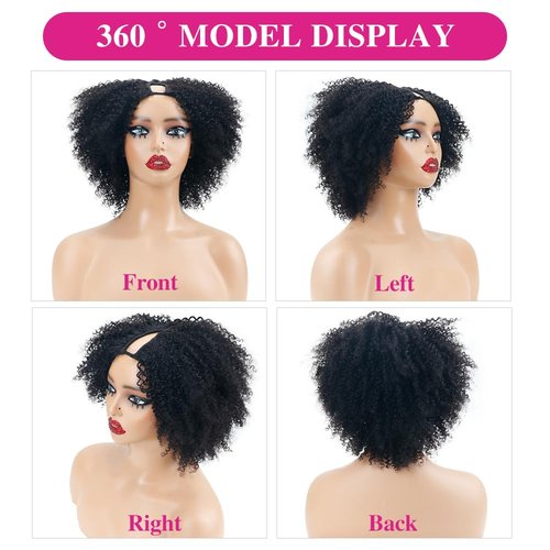 Legendhair Glueless V Part Wig Human Hair Afro Kinky Curly Upgrade U Part Full Head Clip In Bob Pixie Cut Wig No Leave Out 200% Density 8 Inch for Black Women