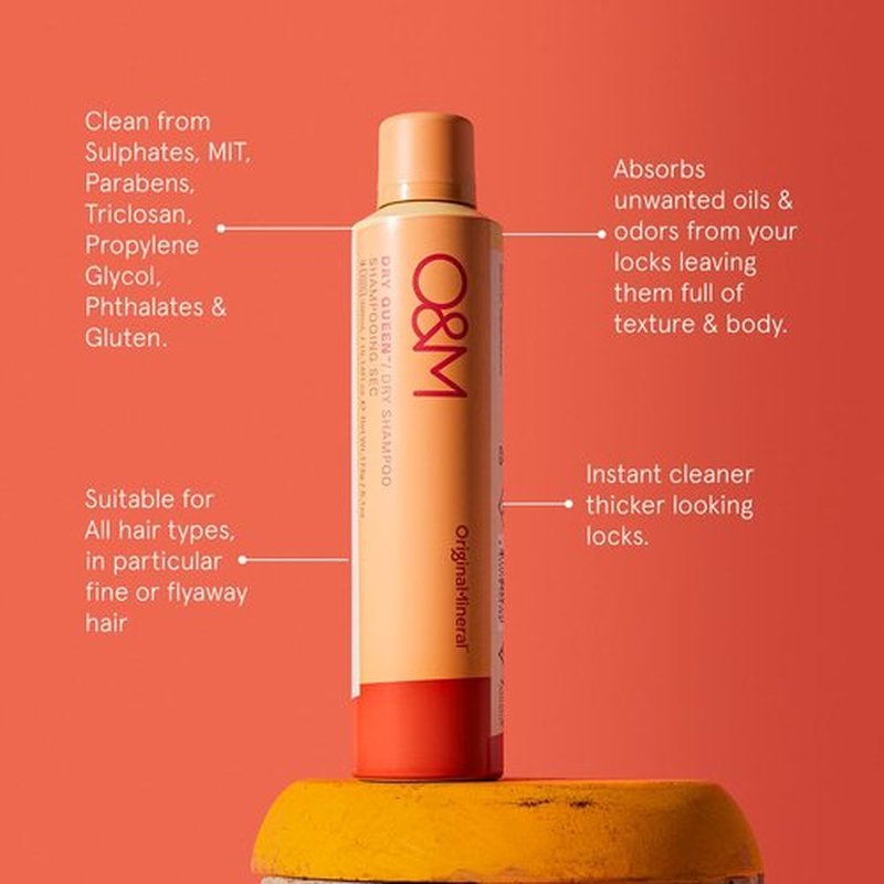 O&M Dry Queen Dry Shampoo, Vitamin C, Sulfate/Paraben/Silicone Free, Vegan, Cruelty-Free Beauty & Hair Care, Dry Shampoo for Women, Boost Volume & Waves, No Water, Safe for All Hair Colors, 300ml