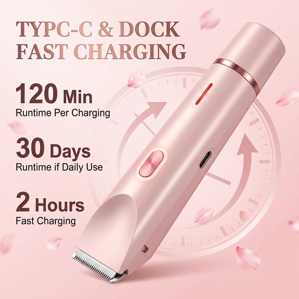 Bikini Trimmer for Women-2 in 1 Dual Head Bikini Shaver & Body Shaver,IPX7 Cordless & Waterproof Electric Shaver Wet & Dry Use,Painless Hair Removal,Ceramic Blade,Ultra Low Silent (Blue)