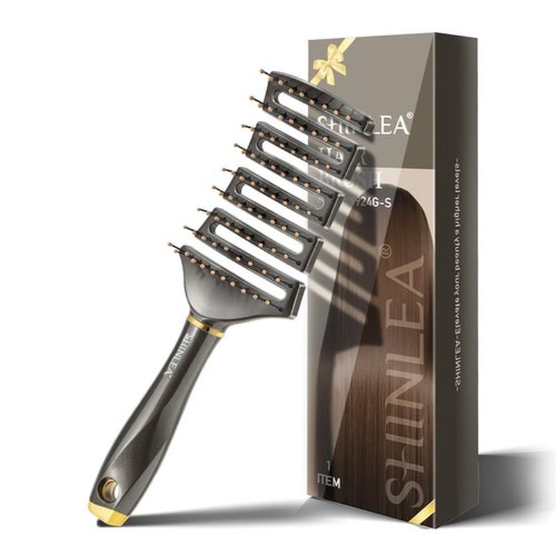 SHINLEA Curved Detangling Brush for Curly Hair, Professional Vented Anti-Tangle Brush for Wet & Dry, Ideal for Textured 2A to 4C Hair and Thick Blow Drying