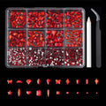 Nail Diamonds Rhinestones Flatback 12-slot box Bright red Mixed Nail Art Studs Gems with 1 Tweezer and Pen,Nail Art Charms, DIY for Phone Case, Cup, Hair Accessories. (Bright red)