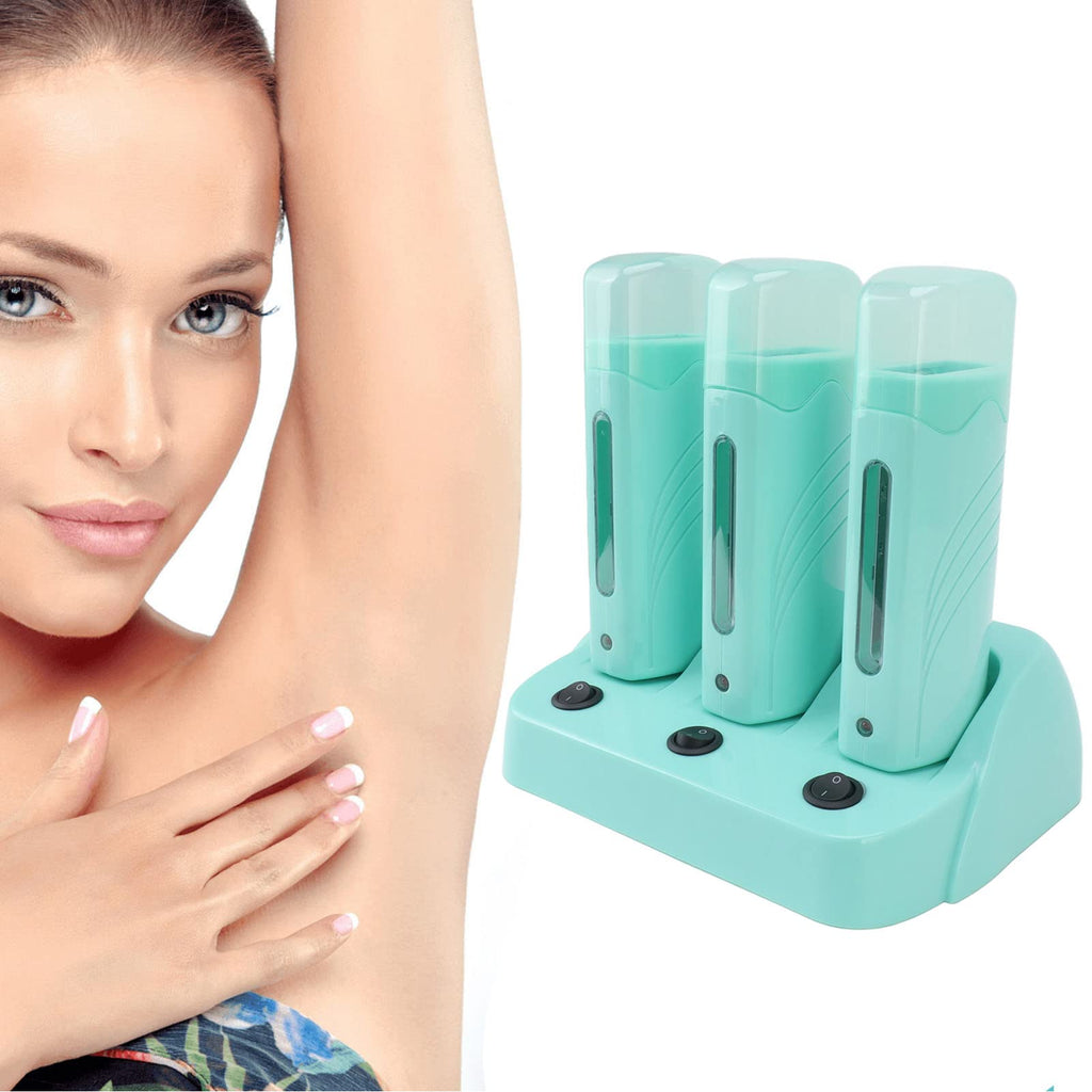Sonew Roll On Wax Warmer with Heater Base, Portable Triple Cartridge Depilatory Wax Heater for Women Men Hair Removal, Wax Heating Machine for leg, Armpit, Bikini