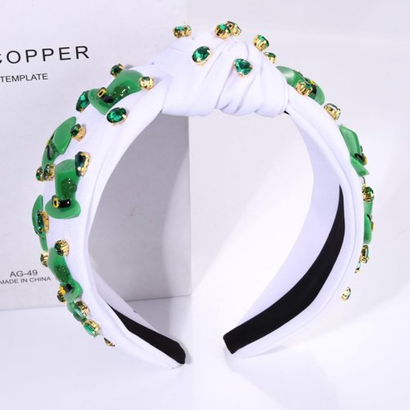 boderier St.Patrick's Day Headband for Women Green Irish Top Hat Crystal Embellished Knotted Headband Green Day Party Costume Headwear Accessories Gifts (Top Hat)