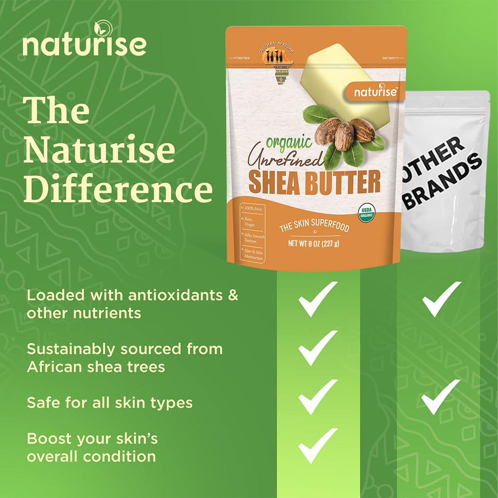 Naturise - African Shea Butter Raw Organic, Pure Shea Butter Raw Organic for Skin and Hair, Shea African Butter Skin Moisturizer, Raw Shea Butter Without Artificial Fillers & GMOs, 8 oz