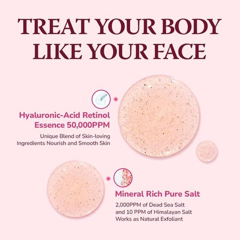 HIMALAYA PINKSALT Daily Scrub & Body Wash - Exfoliating Body Scrub, Dead Sea Salt & Himalayan Pink Salt, Natural Moisturizing Bodywash, Retinol & Hyaluronic Acid Shower Gel, Korean Skincare 14.1oz