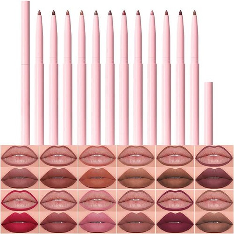 Evpct 12Pcs Retractable Lip Liner Set - Sculpt & Shape Lips in Mauve, Maroon, Red, Nude, Brown & Plum