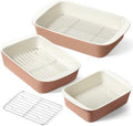 LE TAUCI Deep Casserole Dishes Set - 3-Piece Ceramic Baking Dish with Handles | Large Lasagna Pans in Dusty Pink (4.6QT/3.0QT/1.6QT)