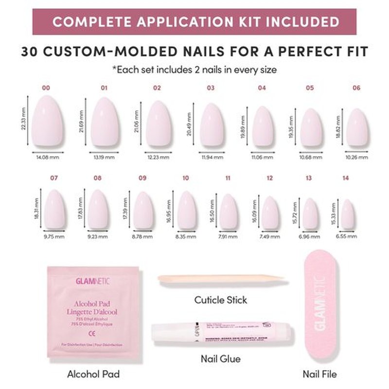 Glamnetic Press On Nails - Sugar Doll | Short Almond Pink Fake Nails, Salon Quality Milky Nails | 15 Sizes - 30 Nail Kit with Glue