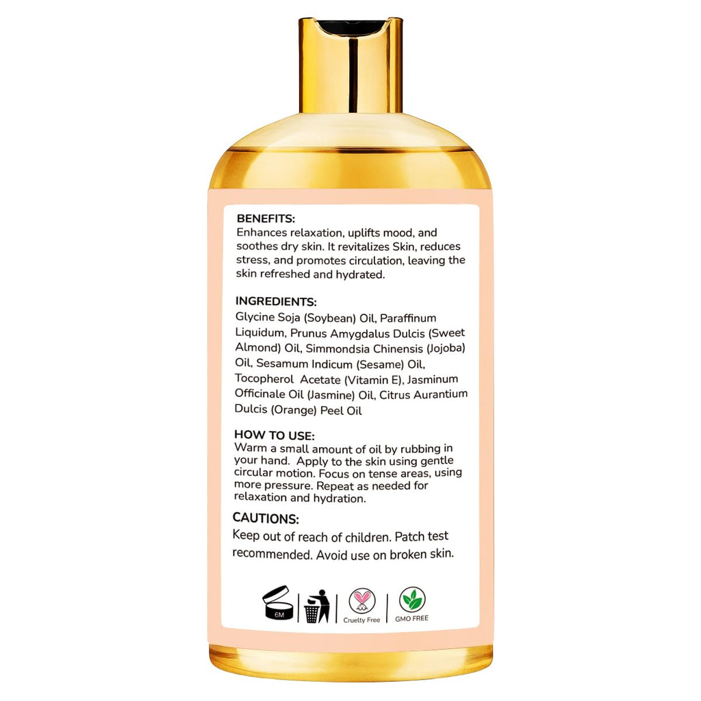 AROMATICO Massage Oil for Massage Therapy with Jasmine & Orange Essential Oils. Infused with Sesame, Almond & Jojoba Oils. Full Body Massage Oil for Mood Upliftment – 10 Fl Oz