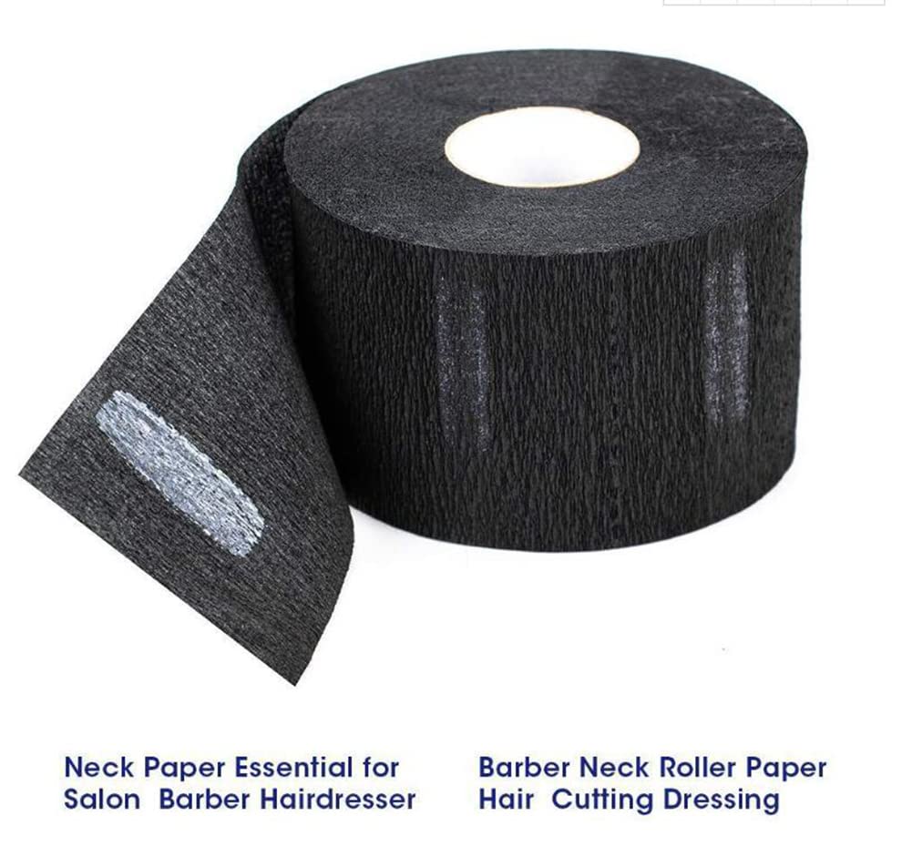 Erioctry 2 Rolls/ 200Counts Black Disposable Barber Neck Paper Strips Professional Stretchy Paper Neck Bands Hairdressing Tool Barber Accessories for Salon Hair Cutting Shaving Styling Coloring