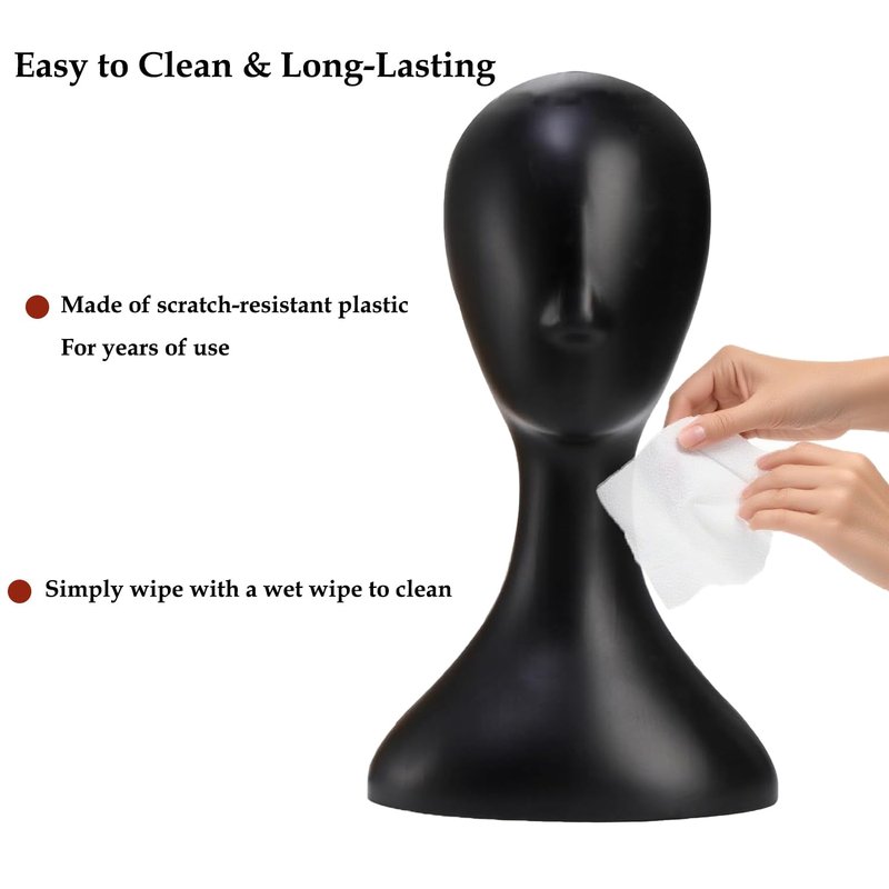 WiZiWi Mannequin Head 16 Inch Professional Plastic Black 1PC with Jack,Durability Multi-Purpose Women Model Wig Stand,Suitable For Displaying and Styling Wigs,Hats,Masks,Headdresses and Necklaces