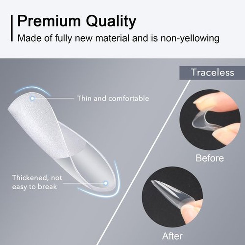GazePlus X Short Stiletto Clear Fake Nail Tips, 600 pcs Full Cover Half Matte Pre-shaped Soft Gel Nail Tips Set with 12 Sizes for Nail Extension Acrylic Nails Perfect for Home Salon