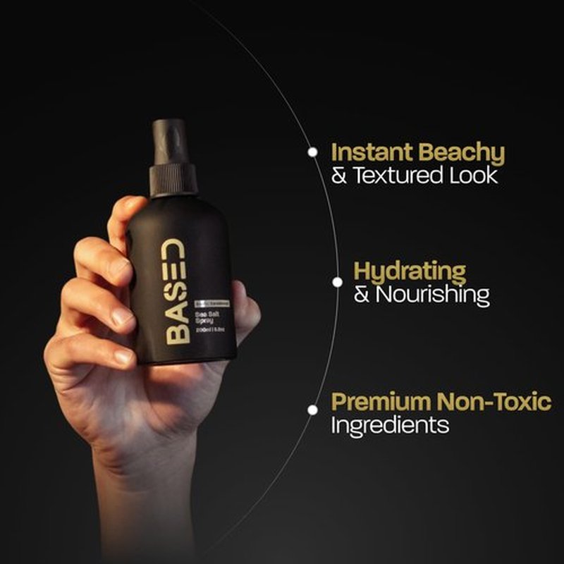 BASED Sea Salt Spray, Natural Finish Sea Salt Spray for Hair, Volumizes & Texturizes, Infused with Kelp & Vitamin B5, Light & Non-Greasy, Paraben, Sulfate, Phthalate Free, 6.8 oz (Pack of 1)