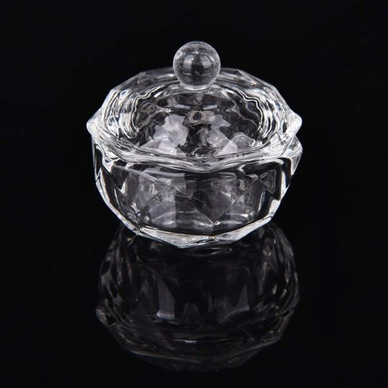 Karlash Nail Art Acrylic Liquid Powder Dappen Dish With Lid Clear Glass Crystal Cup Glassware Tools Glass Dappen Dish Nail Crystal Bowl Glass… (Pack of 2)