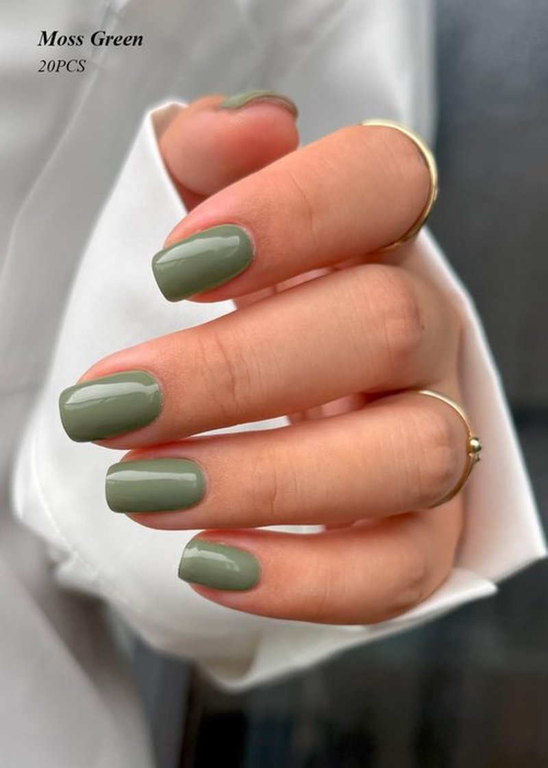 AutyaMee Semi Cured Gel Nail Strips (Army Green), 20 Pcs Gel Nail Wraps, Stickers, Salon Quality, Long Lasting, Works with Any Lamps