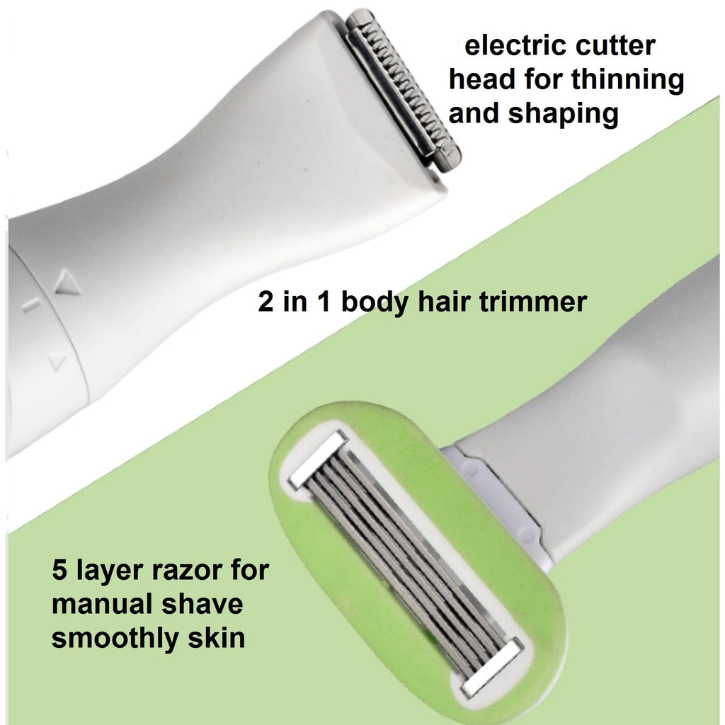 VSTSERIES 2 in 1 Bikini Trimmer for Women,Pubic Hair Clipper for Lady,Female Silk Smooth Shaver Razor,Wet Dry Body Hair Remover, Painless Haircut Epilator for Intimate Area,Underarm,Groin Battery Work