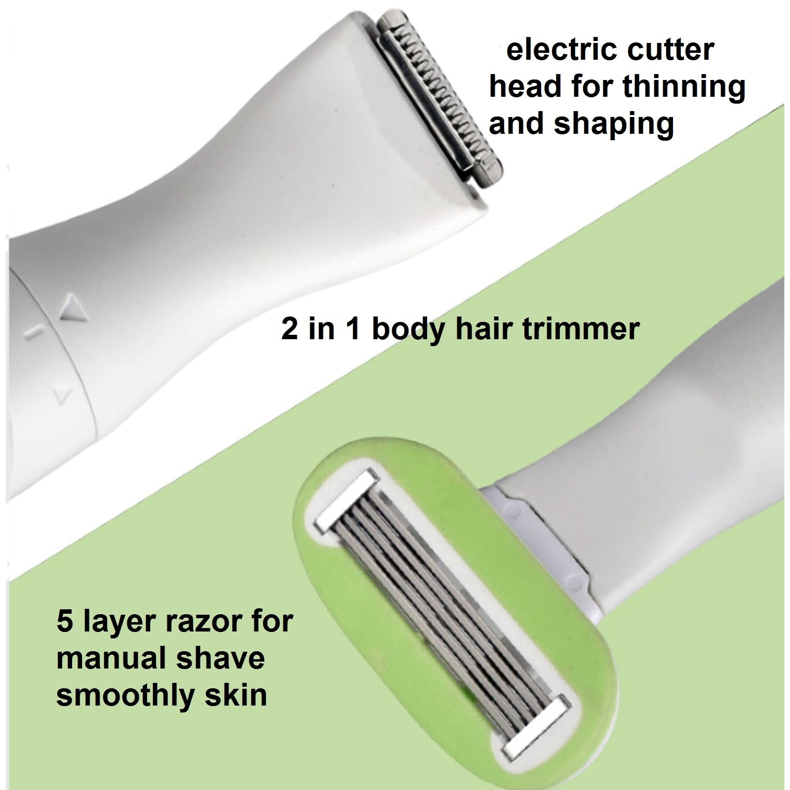 VSTSERIES 2 in 1 Bikini Trimmer for Women,Pubic Hair Clipper for Lady,Female Silk Smooth Shaver Razor,Wet Dry Body Hair Remover, Painless Haircut Epilator for Intimate Area,Underarm,Groin Battery Work