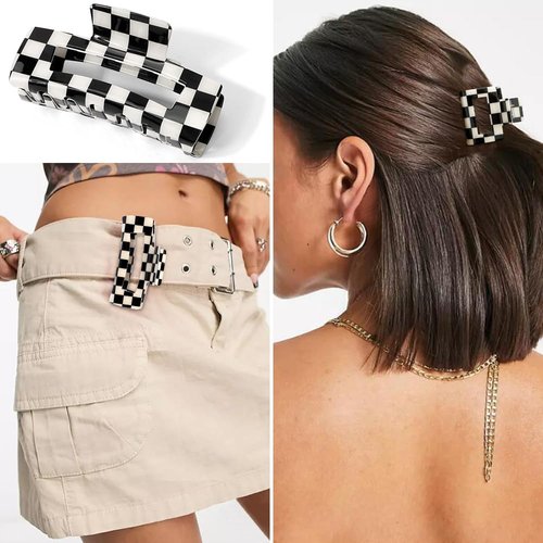 Atoden Checkered Hair Clips for Thick Thin Hair 4Pcs Large Medium Small Square Claw Clips Non Slip Strong Hold Jaw Clips Y2K Hair Accessories for Women Girls Black White