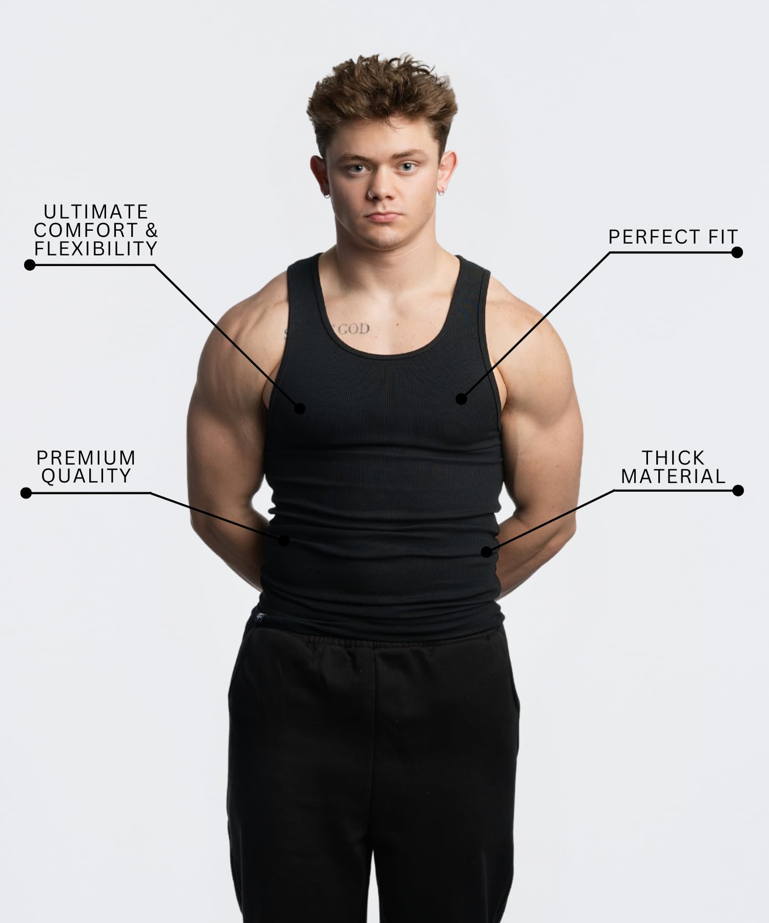 Ekkovision Beaters, Men's Tank Tops, Cotton Spandex Blend Tanks Tops for Men, Comfortable, Durable & Stylish Ribbed Fabric, Ideal Fit for Gym or Casual Wear, 3 Pack, Black, Size Large