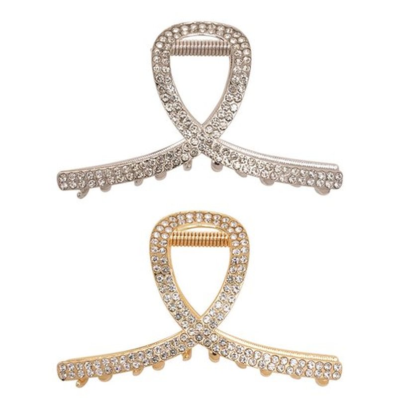 2 Pcs Medium Rhinestone Claw Clips For Women, Gold and Sliver Metal Elegant Hair Clip For Thick Hair, Girls Decorative Sparkly Dressy Hair Clips (Style 1)