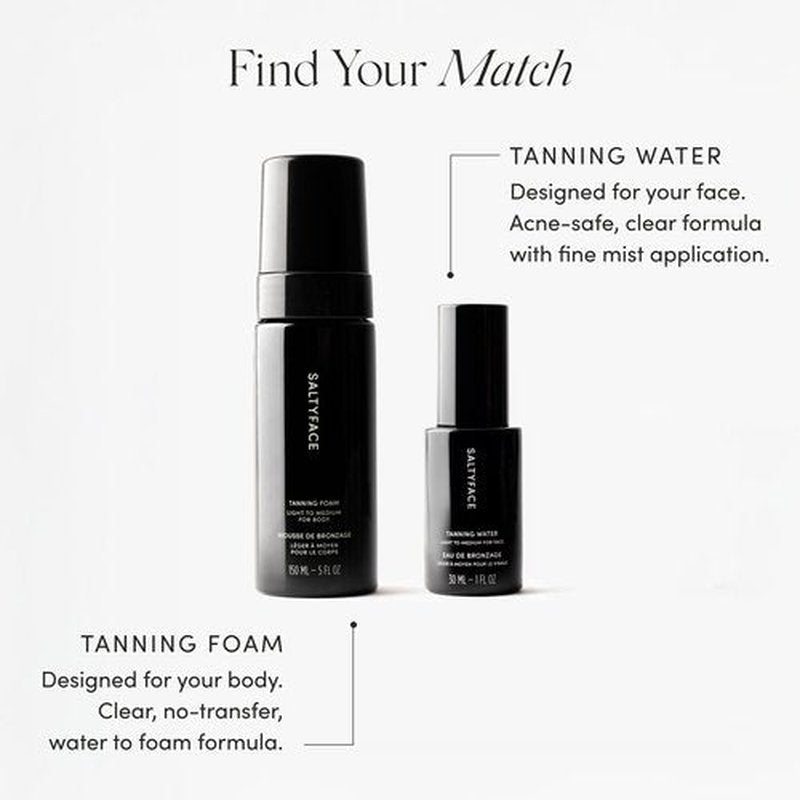 SALTYFACE - Tanning Water (Light to Medium) - Self Tanner for Face, Neck, Ears, Chest - No Color Transfer - Oil Free, Fragrance Free - Streak-Free, Non-Clogging - Vegan Skin Care - 1 FL OZ (30 ML)