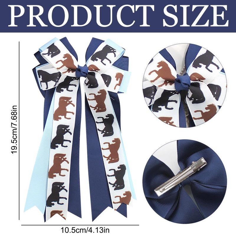 Umibow 2 Pcs Equestrian Hair Bow Clips Horse Pattern Hairpin Equestrian Show Bowknot Hair Barrettes Equestrian Hair Accessories for Horseback Riding Competitions(Light Blue, Deep Blue)