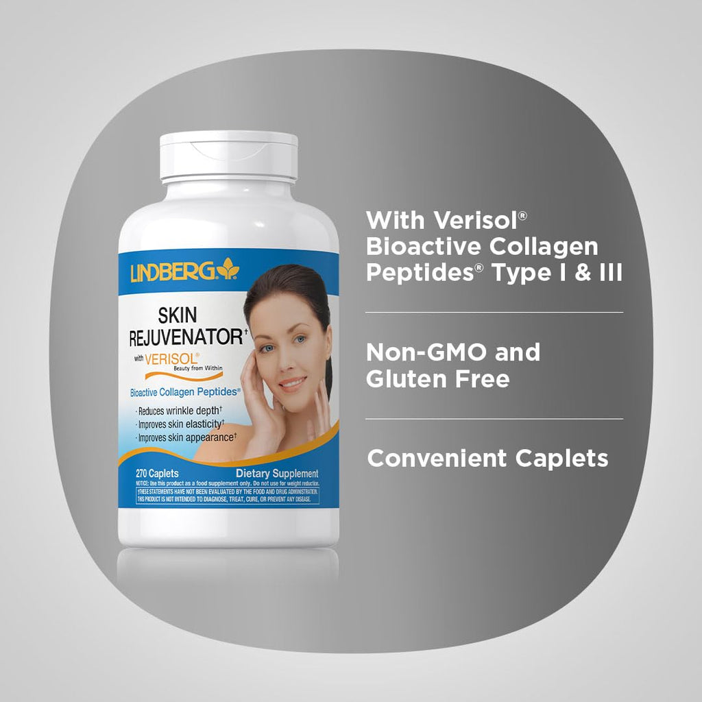 Lindberg Skin Rejuvenator with Verisol | 270 Tablets | with Collagen Peptides | for Hair, Skin, and Nails Supplement