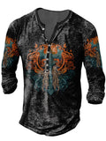 ZOCANIA Mens Henley Shirts Christian Shirt Jesus Cross Retro Long Sleeve Casual Button Down Washed T-Shirts for Men Graphic Tee Tops,Orange,5XL