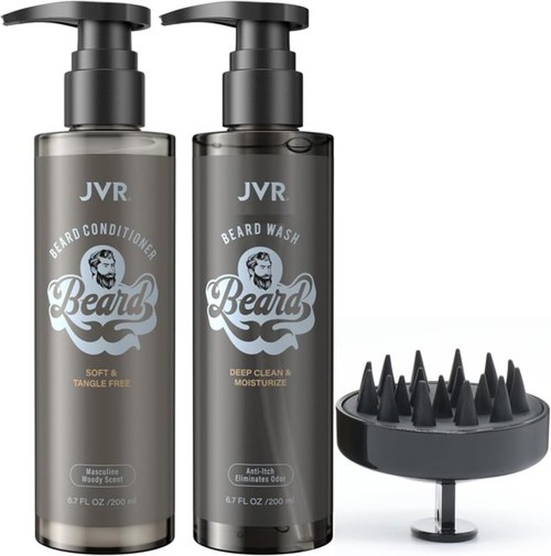 JVR Beard Wash & Conditioner - Organic Coconut & Aloe Formula for Soft, Frizz-Free Beards (6.7oz)