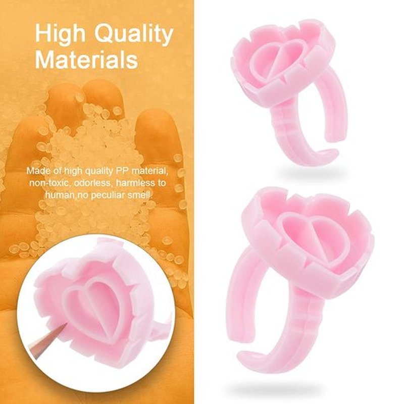 POCMKO 300PCS Heart Shape Eyelash Extension Rings, Lash Glue Cup for Volume Lashes Fan, Eyelash Extension Lash Rings