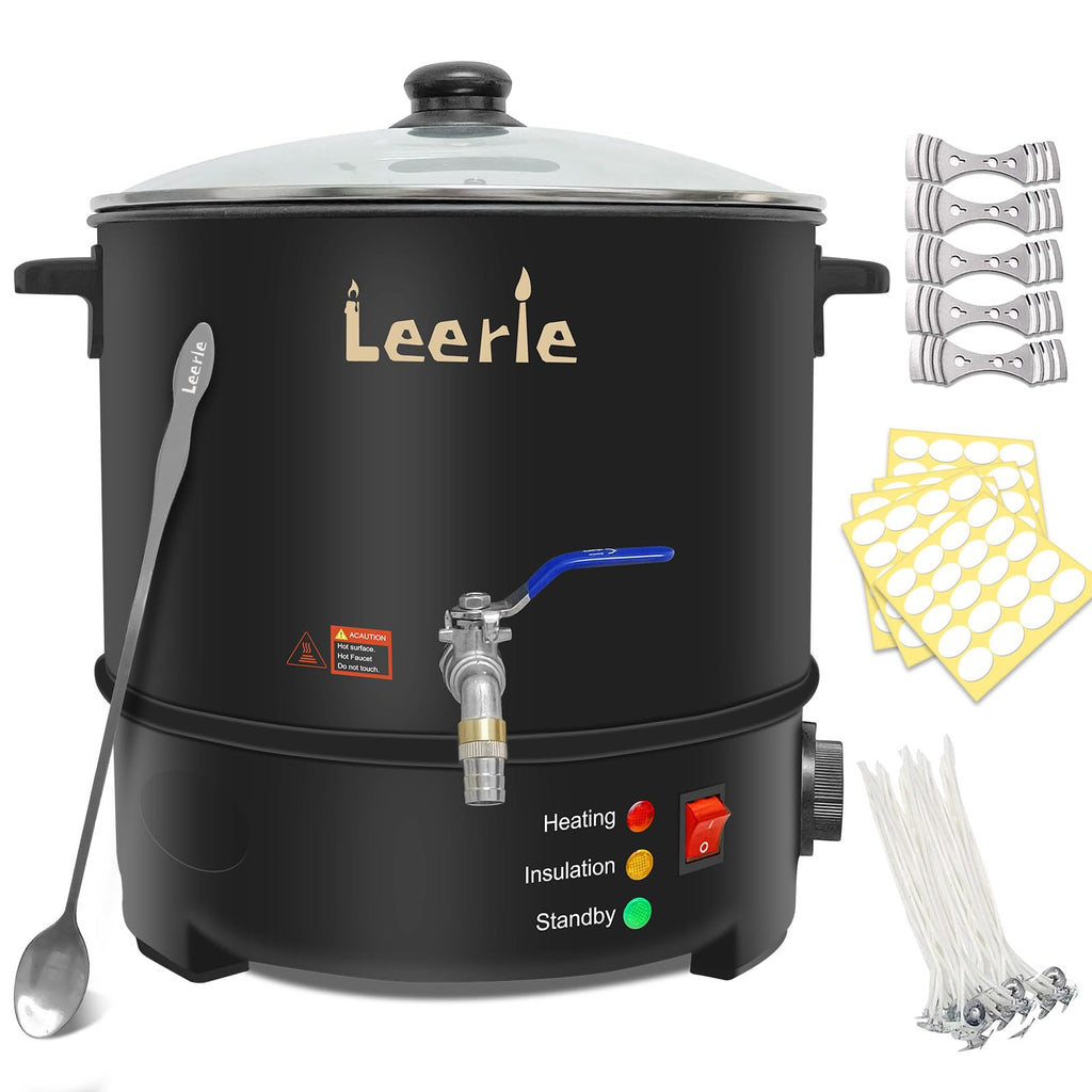 Leerie 20Lbs Commercial Wax Melter for Candle Making, L10 Extra Large Electric Wax Melting Pot Kit for Candle Making Business with Heating Core Brass Spout & Temp Control & Heat Resistant Handle