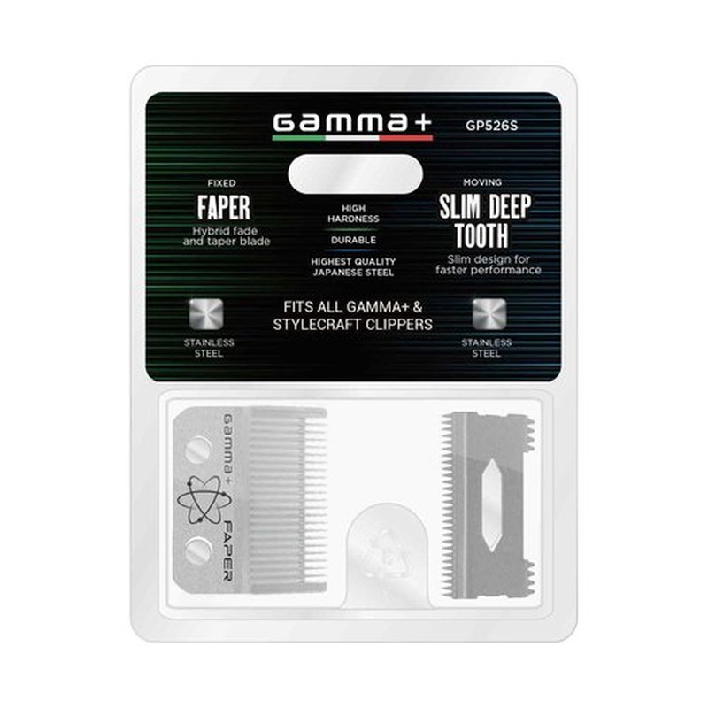 GAMMA+ Replacement Fixed Stainless Steel Faper Hair Clipper Blade with Moving Stainless Steel Slim Deep Tooth Cutter Set