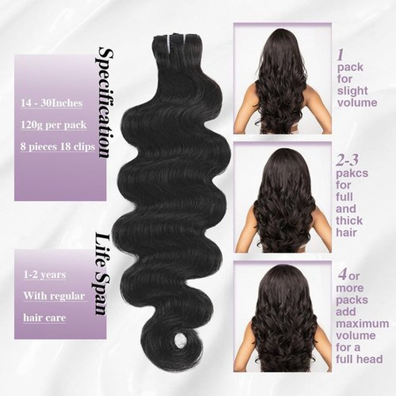 Body Wave Clip In Hair Extensions Real Human Hair Clip Ins For Women 24 Inch Remy Human Hair Extensions Clip Ins 8 Pcs With 18 Clips 120g Natural Black