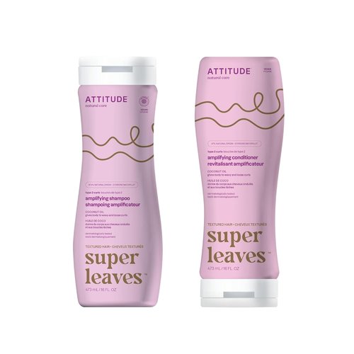 ATTITUDE Hair Shampoo & Conditioner Bundle - Vegan, Plant-Based Formula for Wavy & Curly Hair | Coconut Oil, 16 Fl Oz