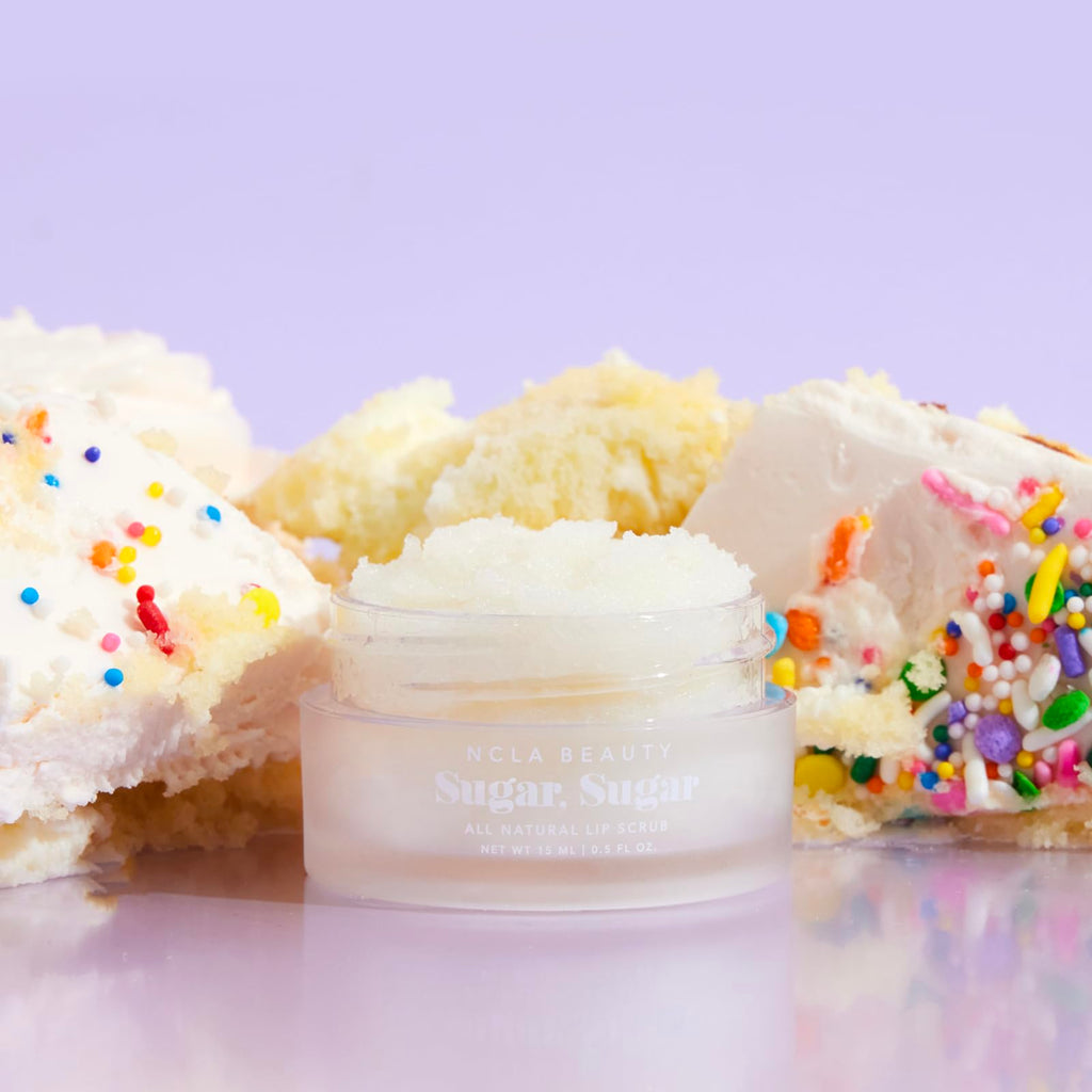 NCLA Beauty Sugar All Natural Lip Scrub - Lip Exfoliator - Made with Sugar, Cocoa and Shea Butter, Agave Nectar - Birthday Cake - 0.5 oz