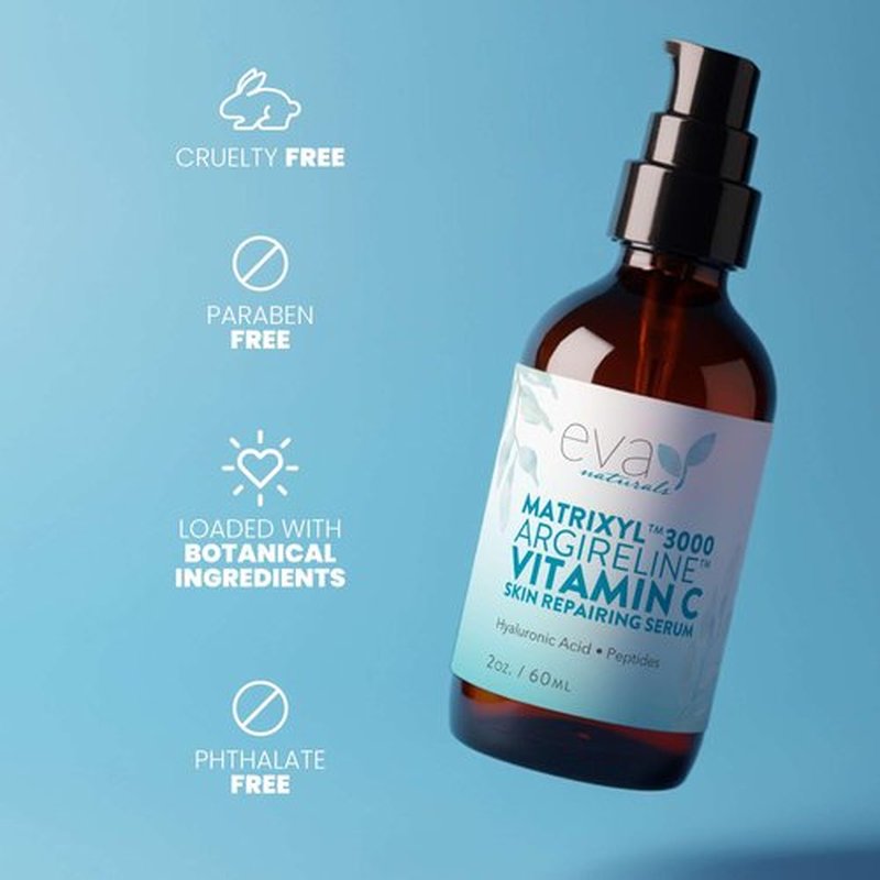 Eva Naturals Matrixyl 3000 & Argireline Peptide Serum for Face – Anti-Aging Collagen Booster with Vitamin C & Hyaluronic Acid – Reduces Appearance of Fine Lines, Smooths, Hydrates & Firms - 2 Fl Oz