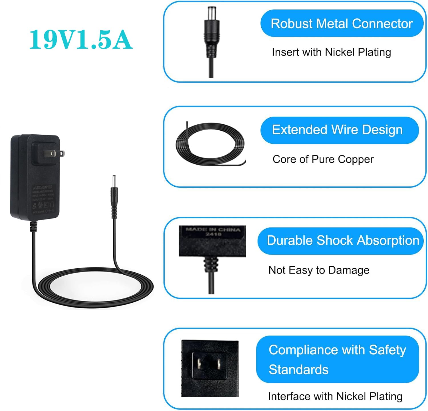19V Portable Power Supply Charger for Marbero M82 M82MAX M822 M822MAX M87 M88 M168 Portable Power Station Solar Generator Battery 19V 1.5A Wall Adapter Charger
