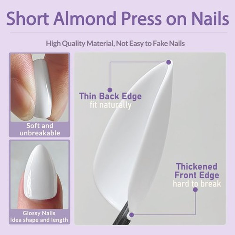 AddFavor White Almond Press on Nails Short Fake Nails Press ons, 240pcs Acrylic Nails Short Press on Nails Almond for Women Stick on Nails