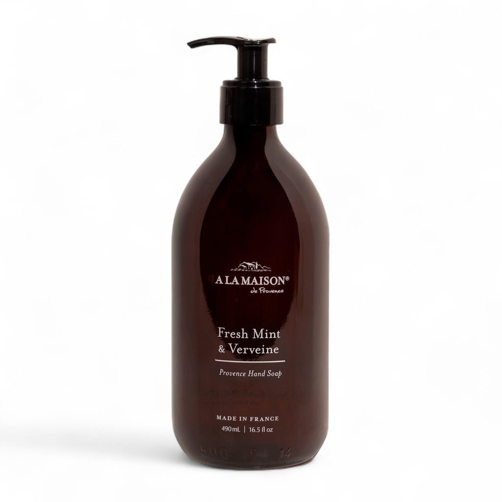 A LA MAISON French Liquid Hand Soap – Fresh Mint & Verveine – Natural, Refillable Hand Wash in Amber Glass Bottle – Made in France, Plant-Based & Biodegradable – 16.5 fl oz