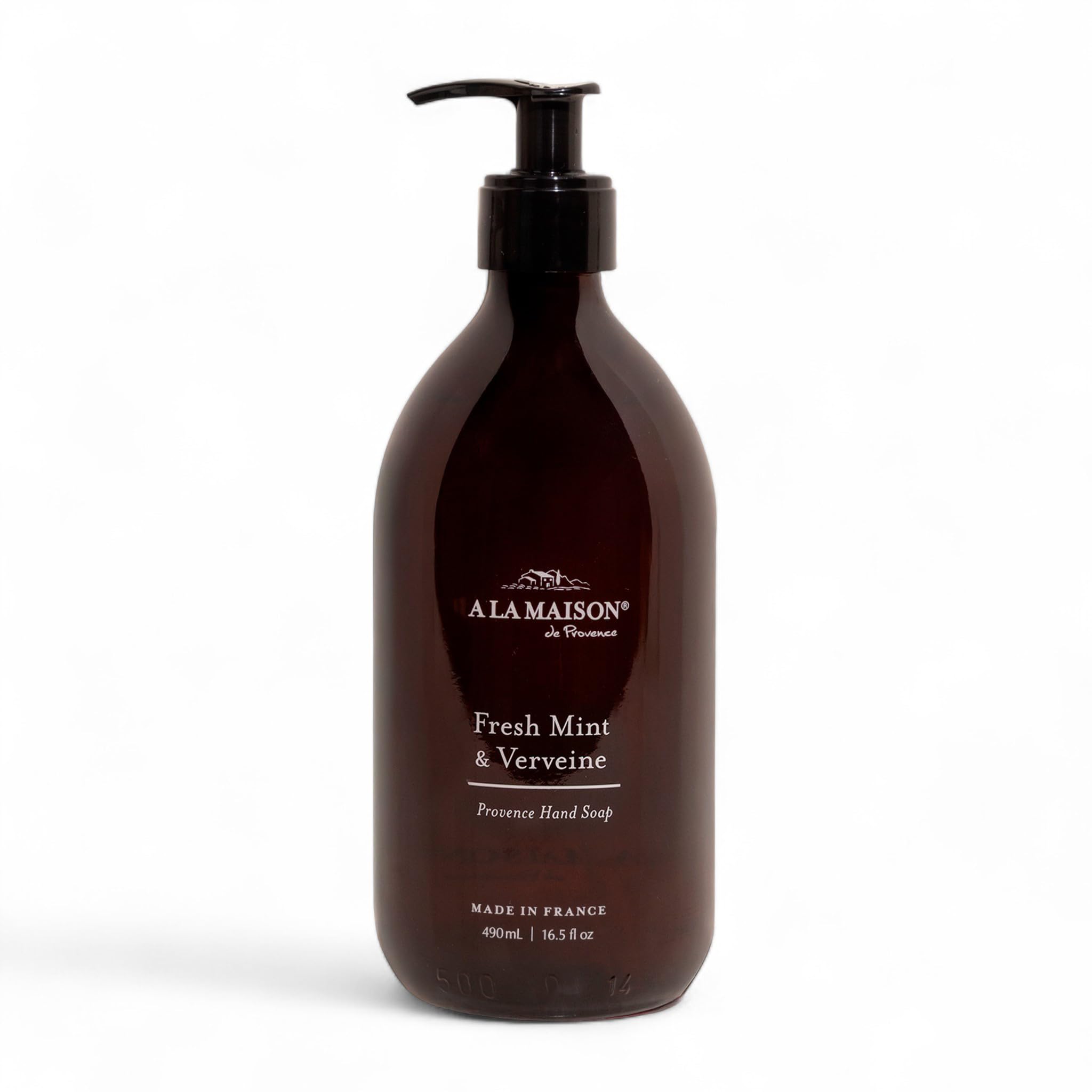 A LA MAISON French Liquid Hand Soap – Fresh Mint & Verveine – Natural, Refillable Hand Wash in Amber Glass Bottle – Made in France, Plant-Based & Biodegradable – 16.5 fl oz