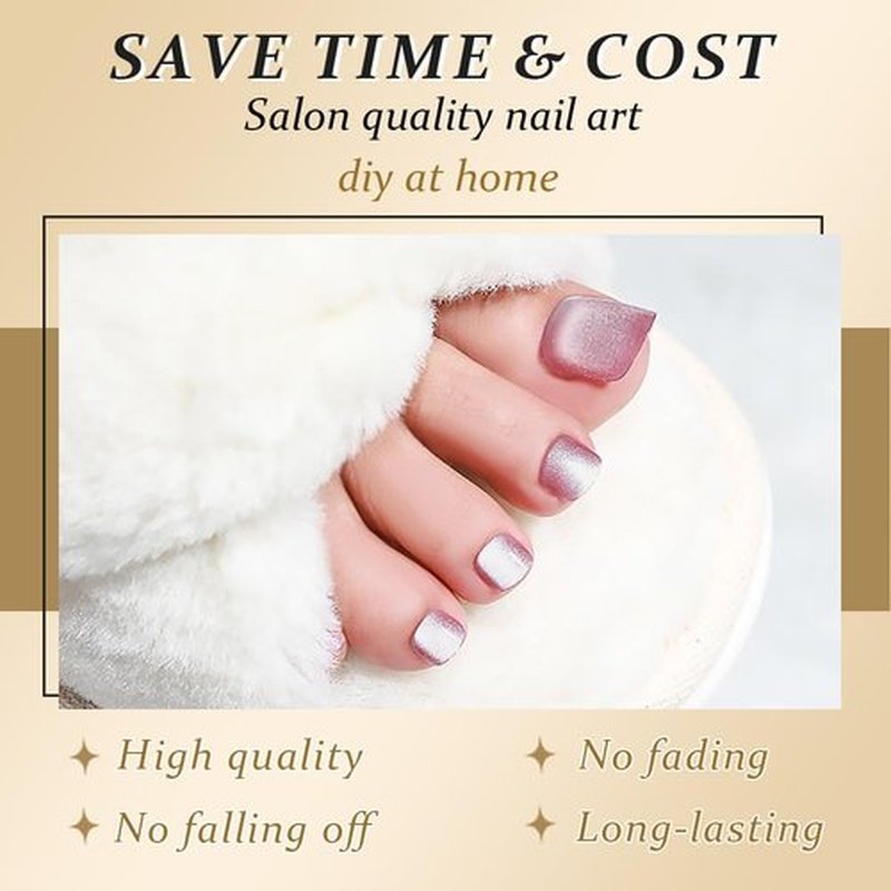 evpct Dusty Rose Pink Cat Eye Press on Toenails for Women, Glossy Glitter Fake Toe Nails Women Girls Gift, Soft Press Stick on Toenail with Kits Perfectly Fit Full Cover Reusable Cateye Fake Toenails