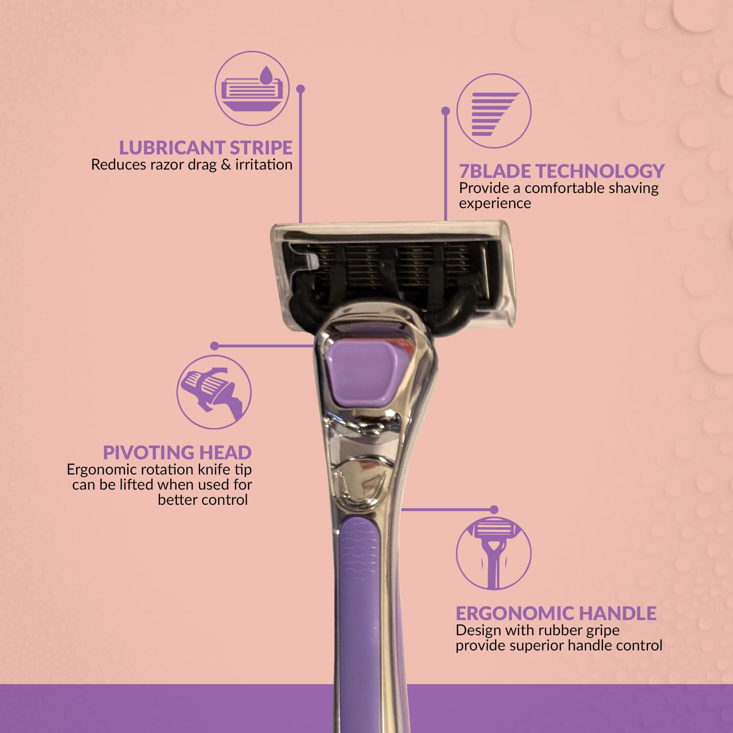 FOREVER GEM Women’s Razor with 2 Handles & 10 Razor Refills – 7 Blade Reusable for Smooth Shave – Sensitive Skin Safe – Facial & Body for Women