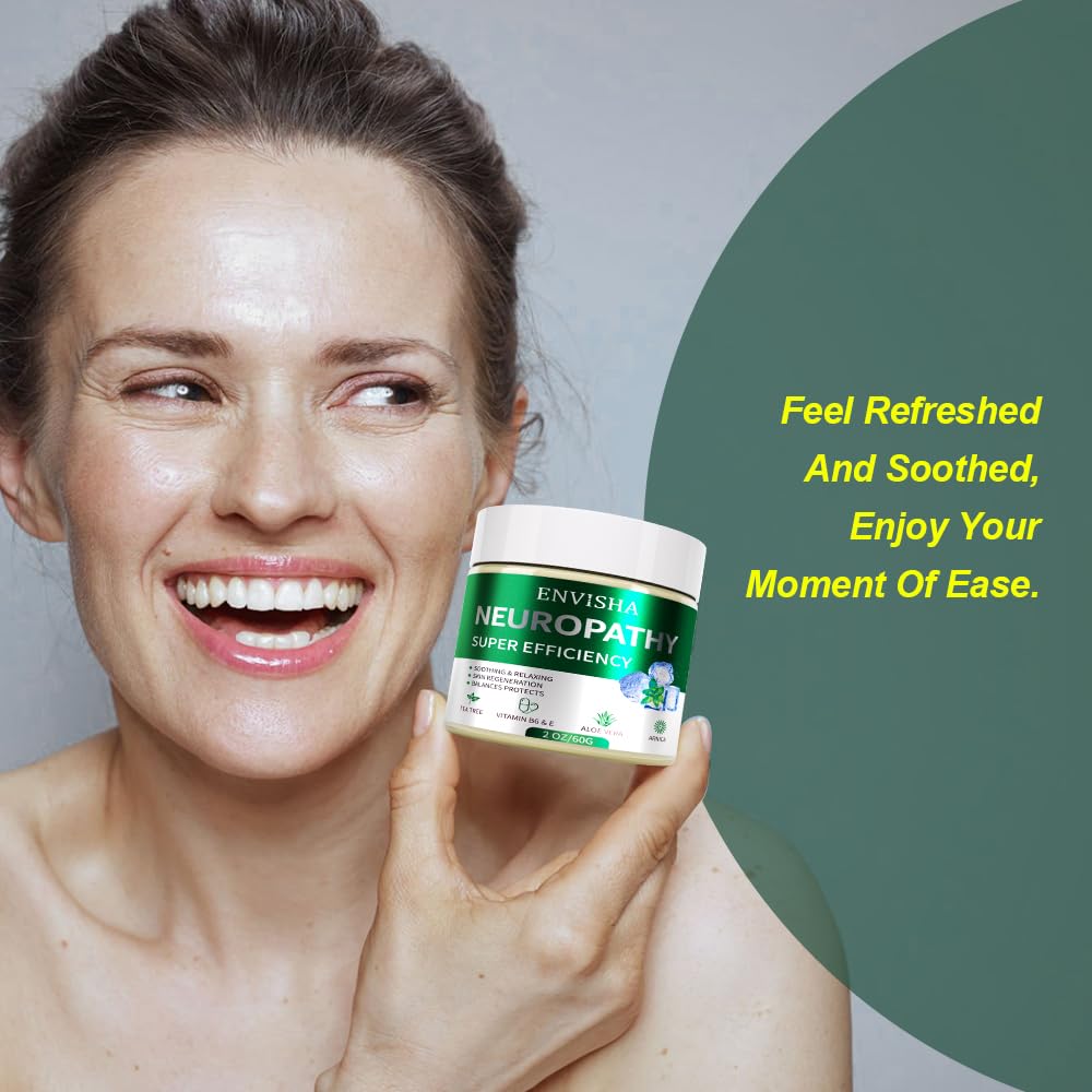 ENVISHA Neuropathy Cream with Menthol, Arnica, Aloe Vera, Emu, Vitamin B6, Extra Strength for Feet, Hands, Legs, 2oz
