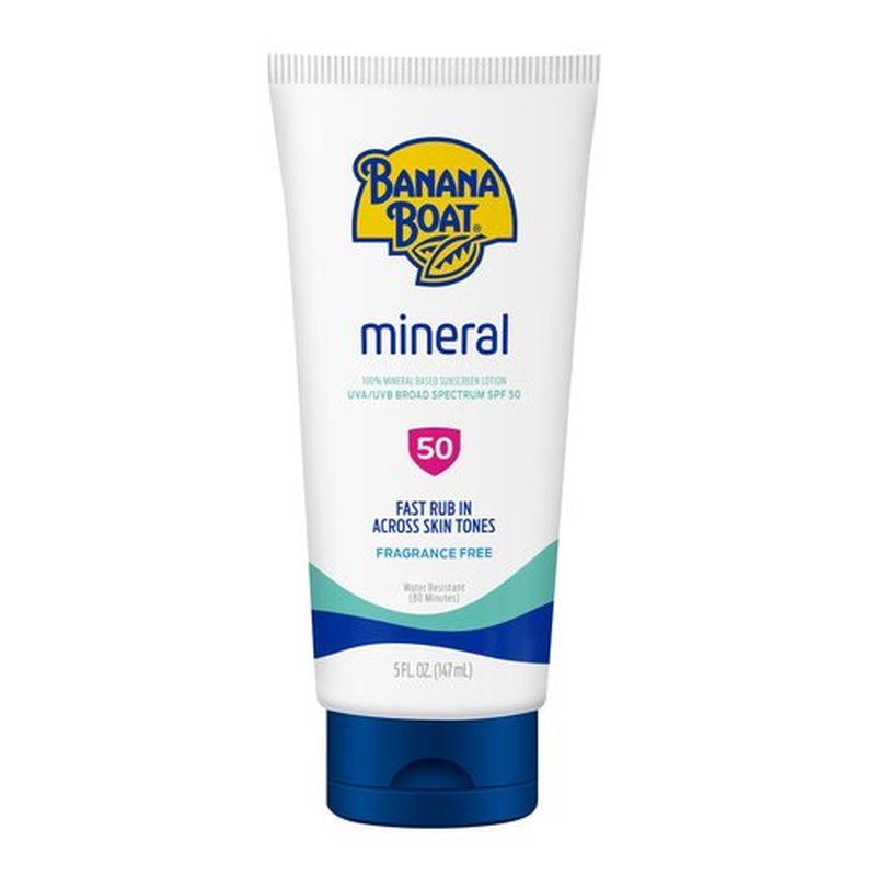 Banana Boat Mineral Sunscreen SPF 50 Lotion, 5Fl Oz | Zinc Oxide Sunscreen Lotion, Beach Essentials, SPF 50 Sunblock, 5Fl Oz