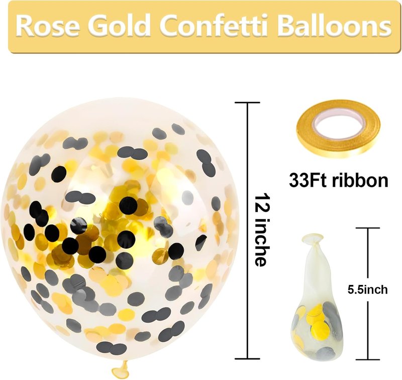 Bezente Black Gold Confetti Balloons - 12-Inch Helium Balloons for Weddings, Graduations & Parties | 60 Pack