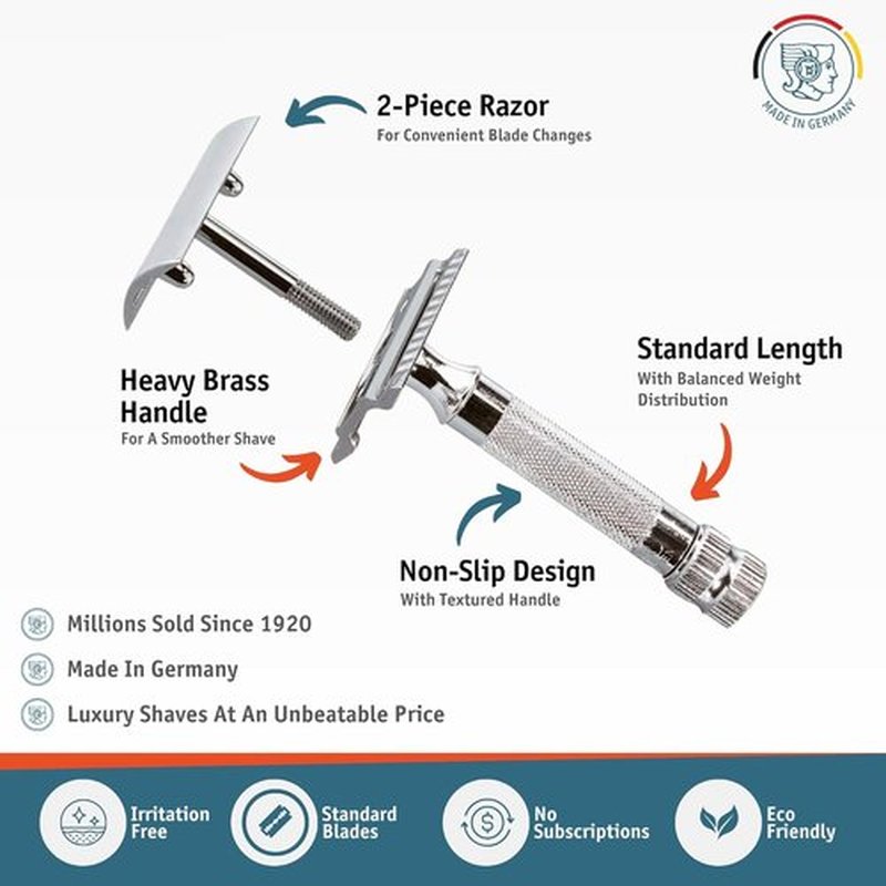 Merkur Mk34C Double Edge Razor - Heavy Duty Short Handle for a Smooth Shave