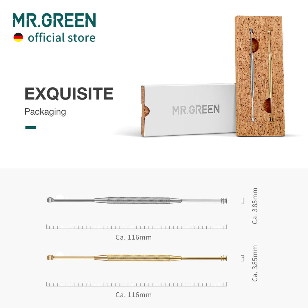 MR.GREEN Ear Wax Removal Ear Cleaner Double End Earwax Remover 360° Cleaning Three Ring Ear Pick Stainless Steel Ear Care Tools (Two piece Pack)