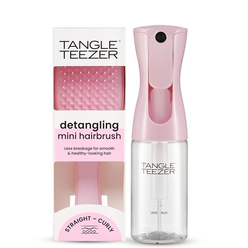 Tangle Teezer Mini Ultimate Detangler Hairbrush & Travel-Size Spray Bottle Duo | Millennial Pink, All Hair Types